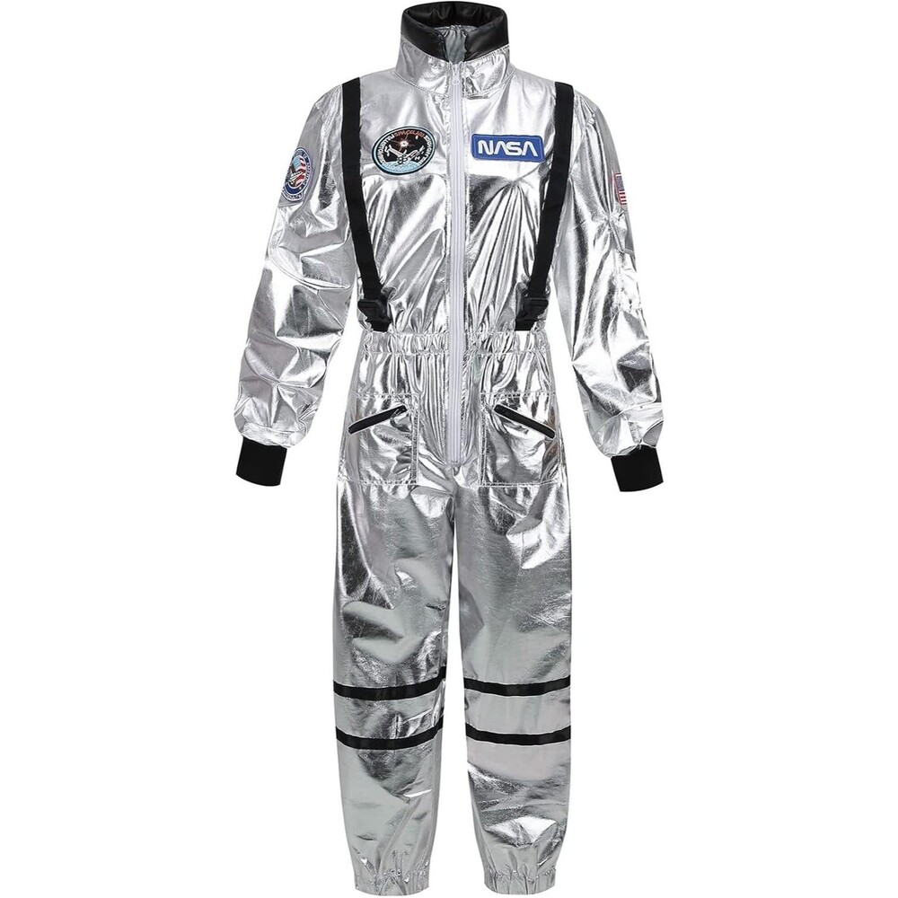 GRAJTCIN Women's Astronaut Costume SMALL Silver Shiny Space Spaceman Jumpsuit